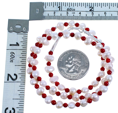 Coral And Fresh Water Pearl Sterling Silver Bead Necklace SX115001